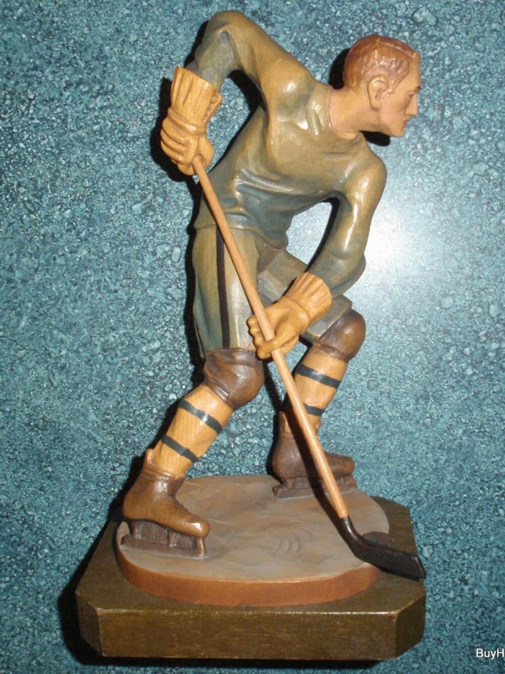 "Hockey Player" Anri 8" Wood Carving By Ulrich Bernardi Rare Large NHL Gift!